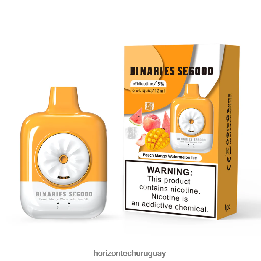 P0V44P143 melocotón mango sandía hielo HorizonTech Binaries Cabin desechable se 12ml - Horizontech Vape Uruguay